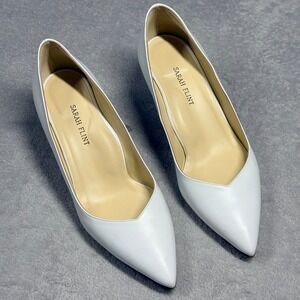 Sarah Flint Perfect Pump 50 Women 39.5 White Leather Pointed Toe Kitten Heel